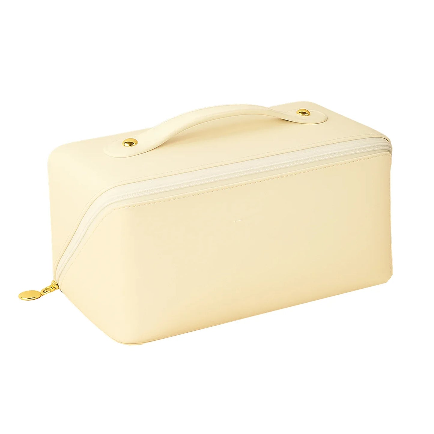 Premium Cream Travel Makeup Toiletry Organizer Pouch With Zipper Handle (1 Pc) - Zidbik