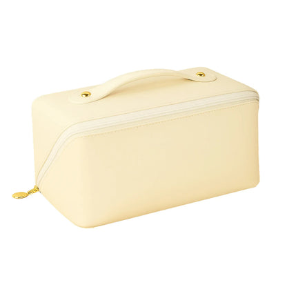 Premium Cream Travel Makeup Toiletry Organizer Pouch With Zipper Handle (1 Pc) - Zidbik