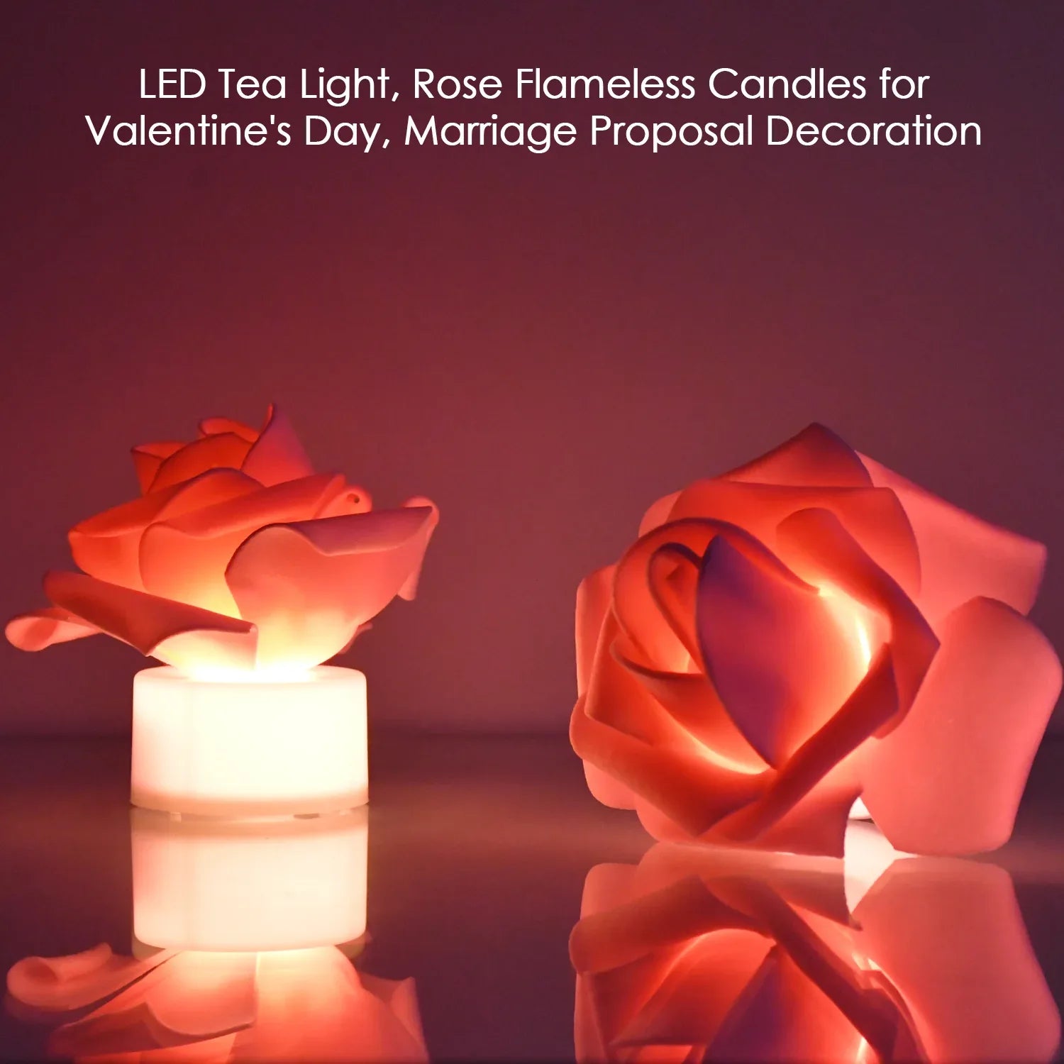 Rose Flower Shaped Led Flickering Tealight Candles (2 Pc) - Zidbik