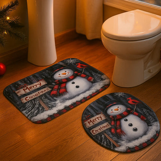 3 In 1 Christmas-themed Bathroom Mat - (1 Set) - Zidbik