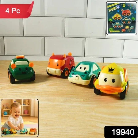 Funwoods Animal Cartoon Pull-back Toy Car - (4 Pc Set) - Zidbik