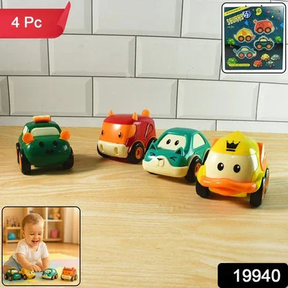 Funwoods Animal Cartoon Pull-back Toy Car - (4 Pc Set) - Zidbik