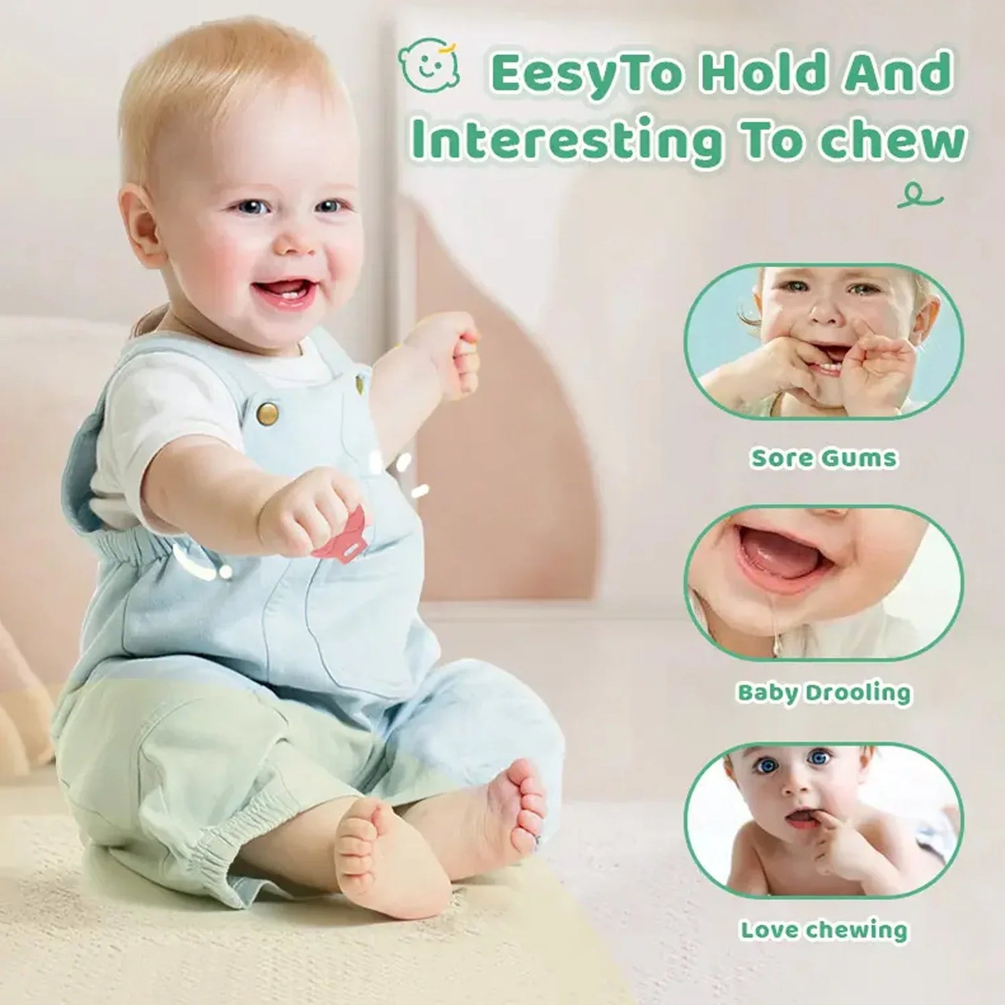 Silicone Baby Teether Pack Of 1 (Mix Design Color) - Zidbik