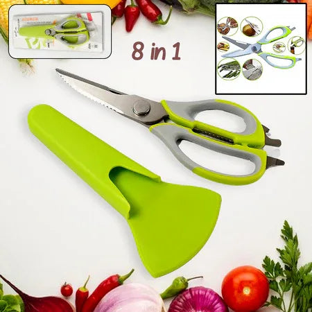 8193 Multi-purpose Kitchen Shears With Magnetic Holder Stainless Steel Red Multifunction Heavy Duty And Kitchen Scissors - Zidbik