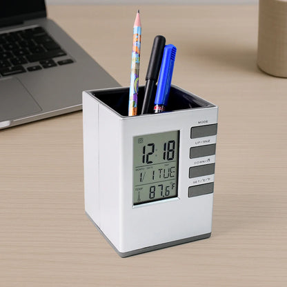 Multifunction Cube Digital Desk Clock With Pen Holder (1 Pc) - Zidbik