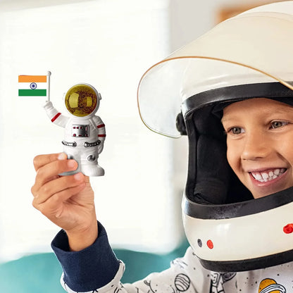 Solar Power Astronaut Ornament Moving Hand With Indian Flag (1 Pc) - Zidbik