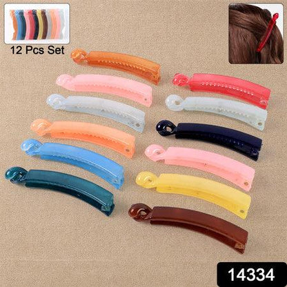 Multicolor Plastic Banana Hair Clips Set (12 Pc) - Zidbik
