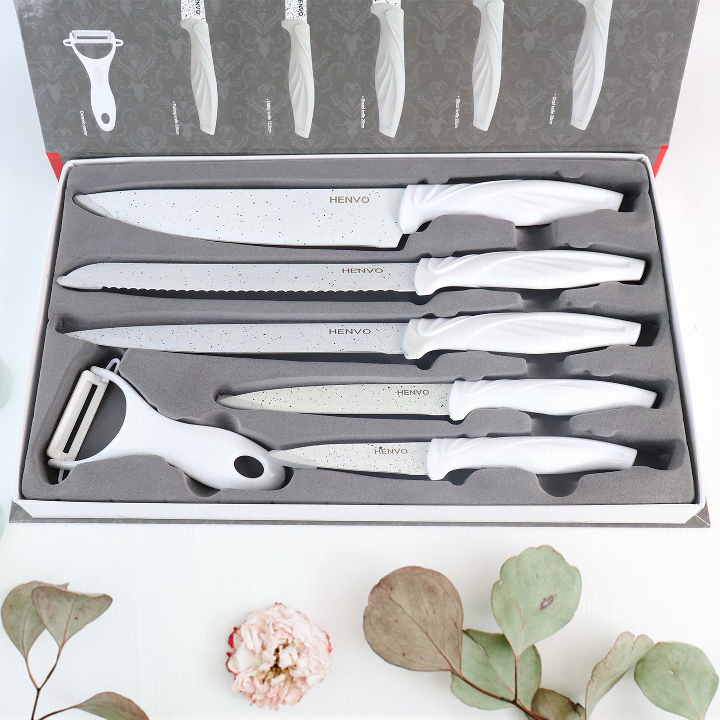 Marble Coated Stainless Steel Kitchen Knife Set (6 Pc) - Zidbik