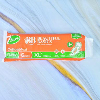 Beautiful Basics Orange Cotton Maxi Sanitary Pads Xl+ 280mm Pack Of 6 Pads - Zidbik