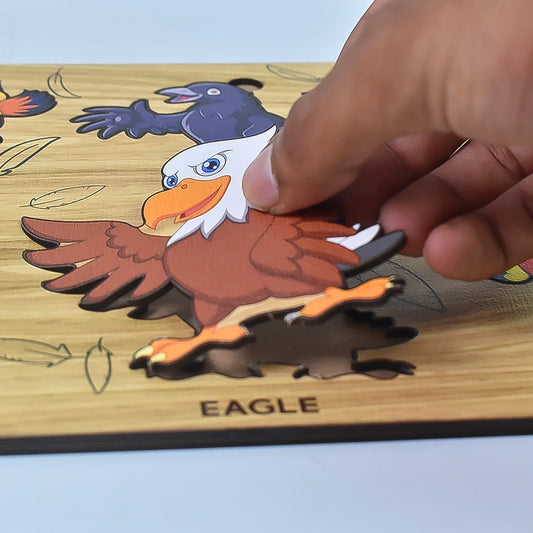 Wooden Bird Puzzle Learning Educational Board (1 Set 2820 Cm) - Zidbik