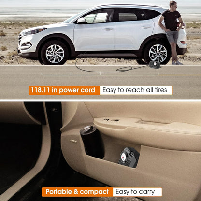 7586 Tire Inflator Portable Air Compressor 12v Small Air Pump For Car Tires Bicycle Balloons Cars Bike Bicycles And Other Inflatables With Led Light (12v) - Zidbik