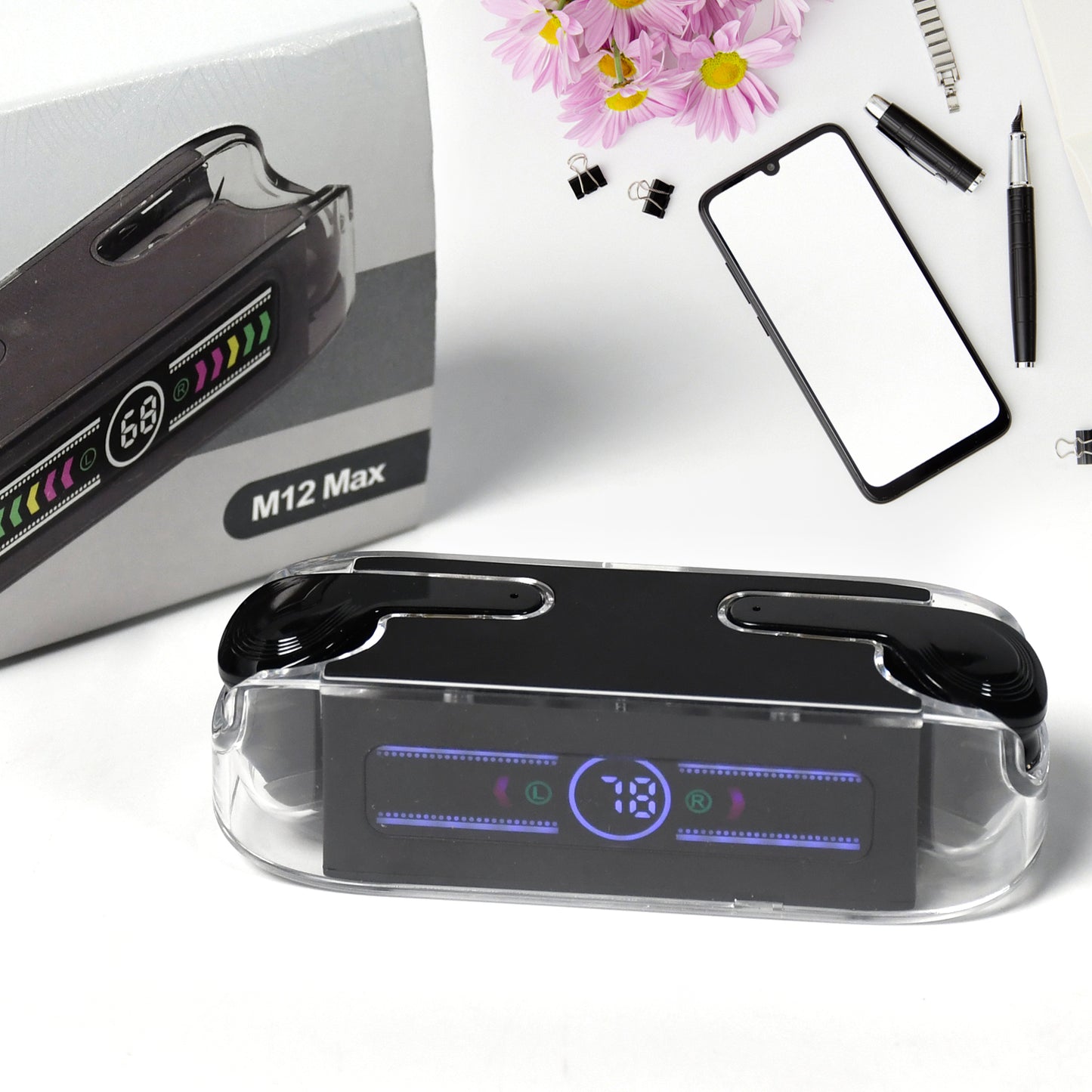 6705 Earphones With Touch Control Black Bluetooth M12 Max  Wireless Technology Stereo Sound Made With High-end Material - Zidbik