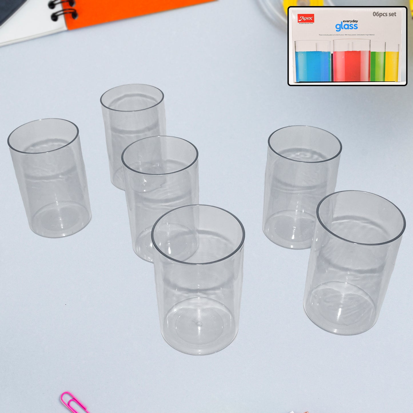 Apex Everyday Plastic Glass Set  6 Pieces Lightweight  Unbreakable - Zidbik