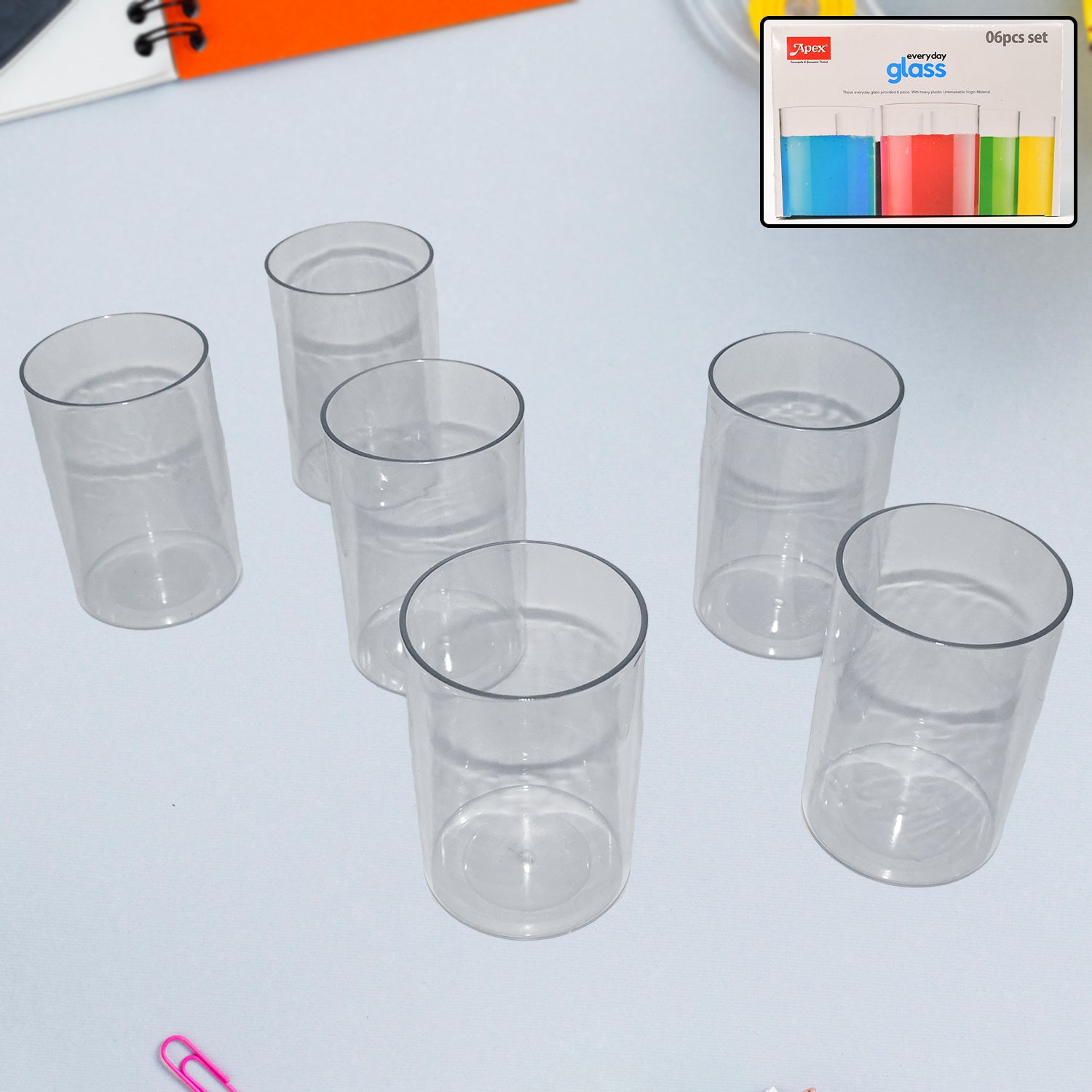Apex Everyday Plastic Glass Set  6 Pieces Lightweight  Unbreakable - Zidbik