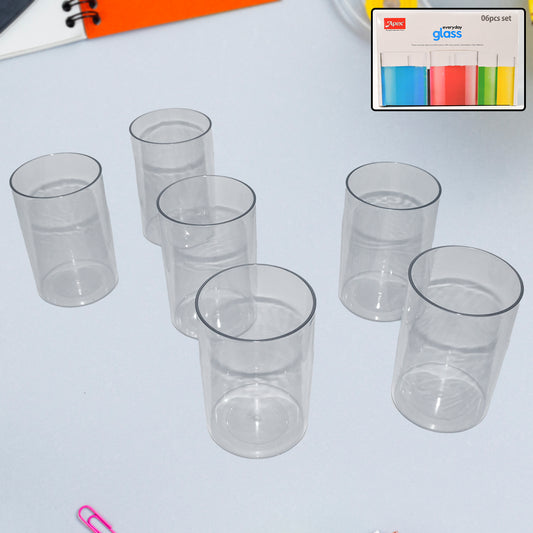 Apex Everyday Plastic Glass Set  6 Pieces Lightweight  Unbreakable - Zidbik