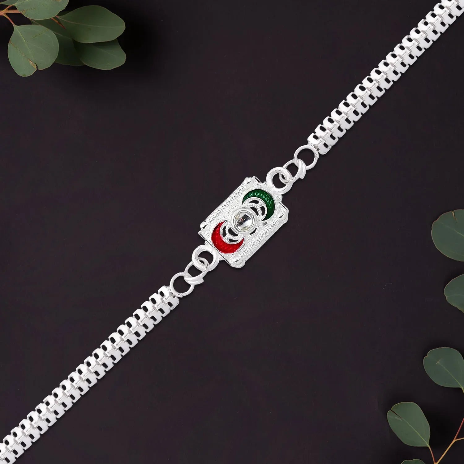 Trendy Geometric Rakhi With Linked Ring Design And Polished Chain - Zidbik