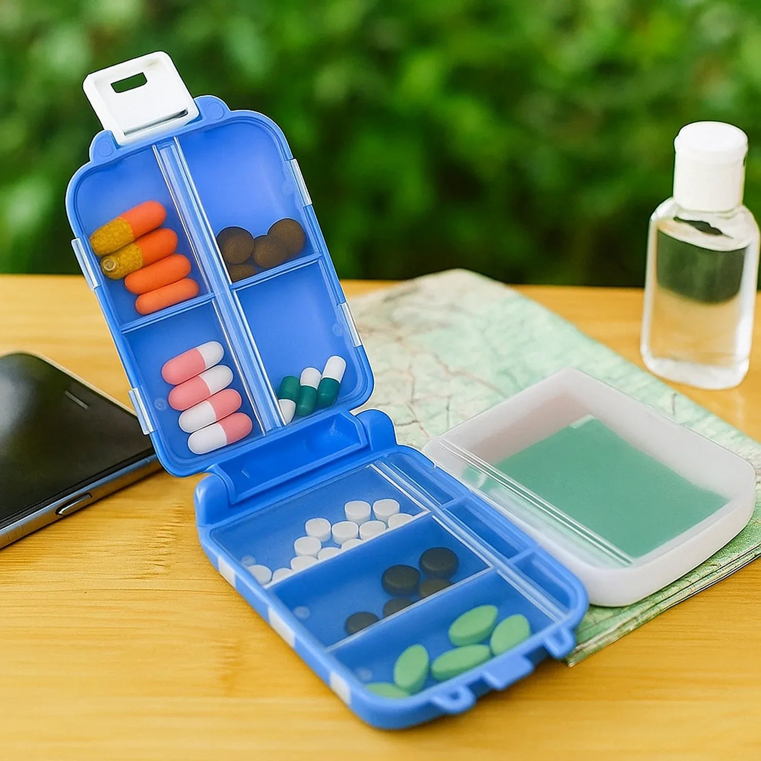 Portable Blue Dual-sided Pill Organizer Box (1 Pc) - Zidbik
