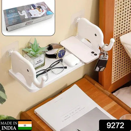 9272 Multifunctional Elephant Shaped Storage Shelf No Punching Wall Mounted Mini Storage Rack Creative Cute Elephant Shelf Organizer For Kitchen Bathroom Bedroom Study - Zidbik