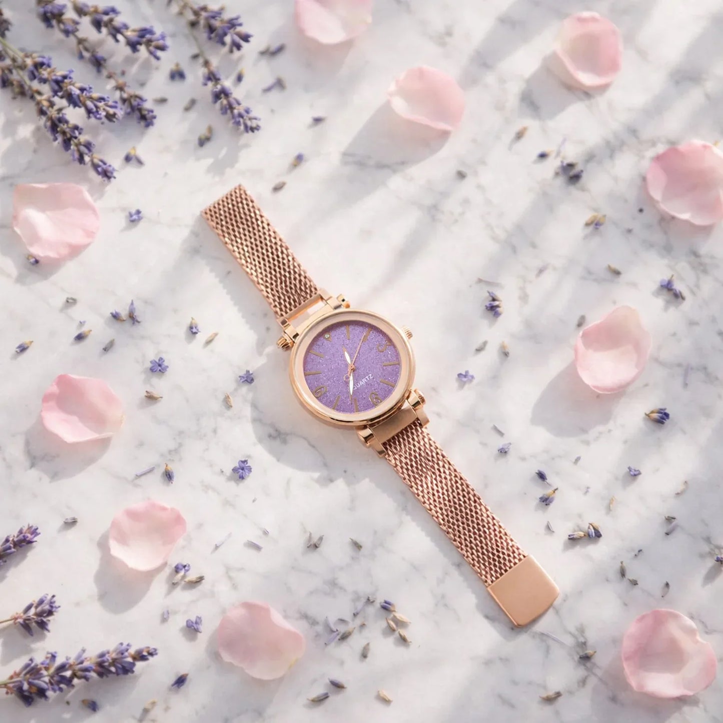 Elegant Rose Gold Mesh Strap Analog Wrist Watch For Women (1 Pc) - Zidbik