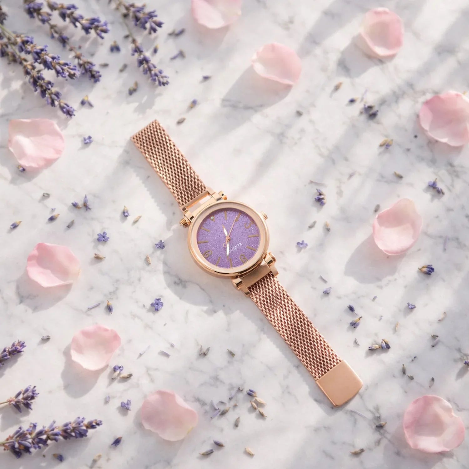 Elegant Rose Gold Mesh Strap Analog Wrist Watch For Women (1 Pc) - Zidbik