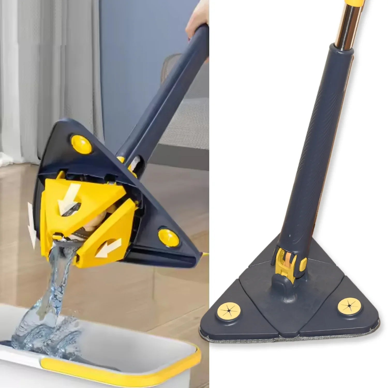 7725 Rotatable Adjustable Triangle Cleaning Mop Triangle Mop With Stainless Steel Long Handle Push-pull Squeezing Cleaning Mop Dry Wet Mop For Floor Windows (1 Pc) - Zidbik