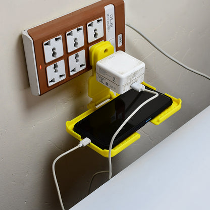 6498 Multi-purpose Wall Holder Stand For Charging Mobile Just Fit In Socket And Hang (Yellow) - Zidbik