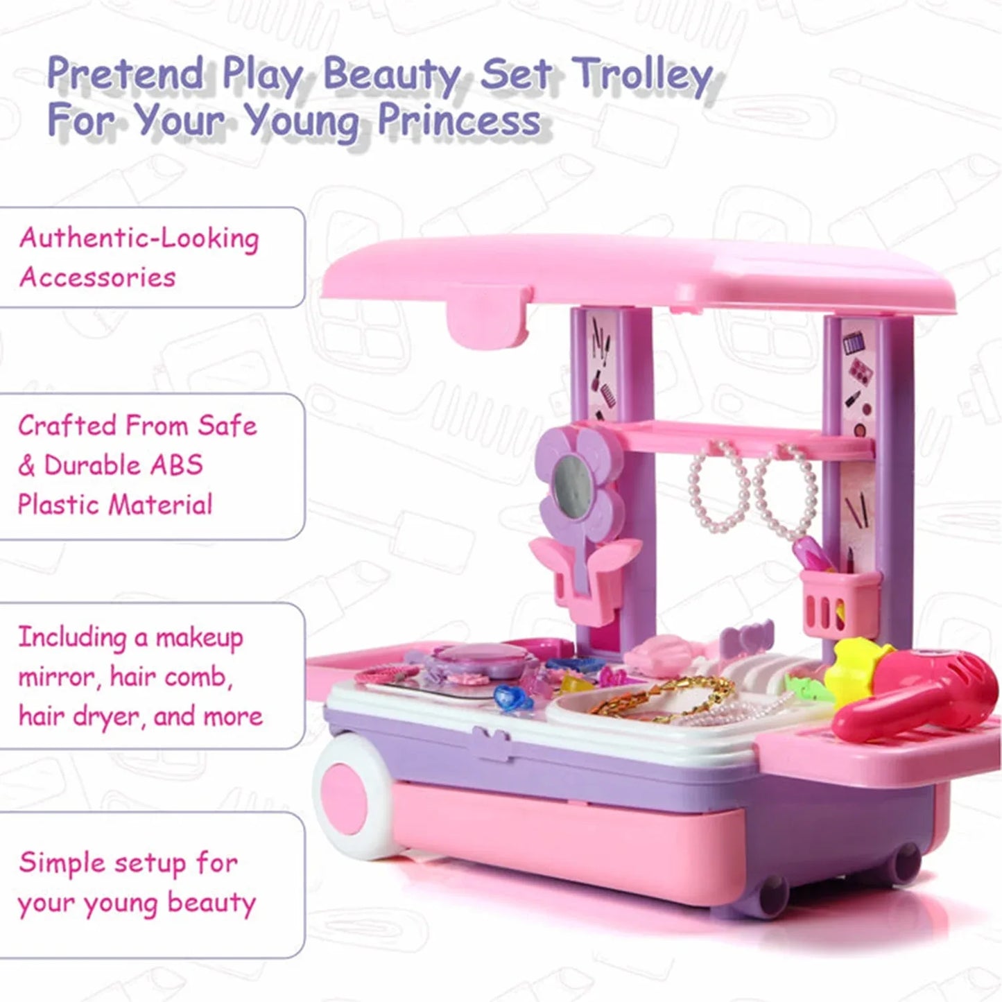17746 Big Beauty Set Suitcase On Wheel The Ultimate Beauty Set On Wheels For Girls Makeup Kit Is Easy To Clean Use Portable Beauty Set With 25 Pieces For 3 Years Bis Approved. (Beauty Set Trolley) - Zidbik