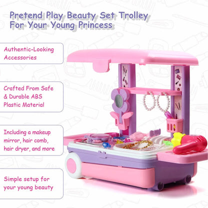 17746 Big Beauty Set Suitcase On Wheel The Ultimate Beauty Set On Wheels For Girls Makeup Kit Is Easy To Clean Use Portable Beauty Set With 25 Pieces For 3 Years Bis Approved. (Beauty Set Trolley) - Zidbik