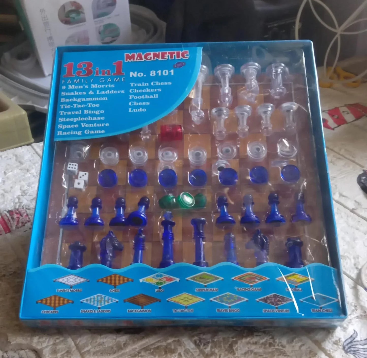 17669 13 In 1 Family Board Game Chess Snakes Ladders Ludo Tic-tac-toe Checkers Travel Bingo Football Space Venture Steeplechase Set For Kids - Zidbik