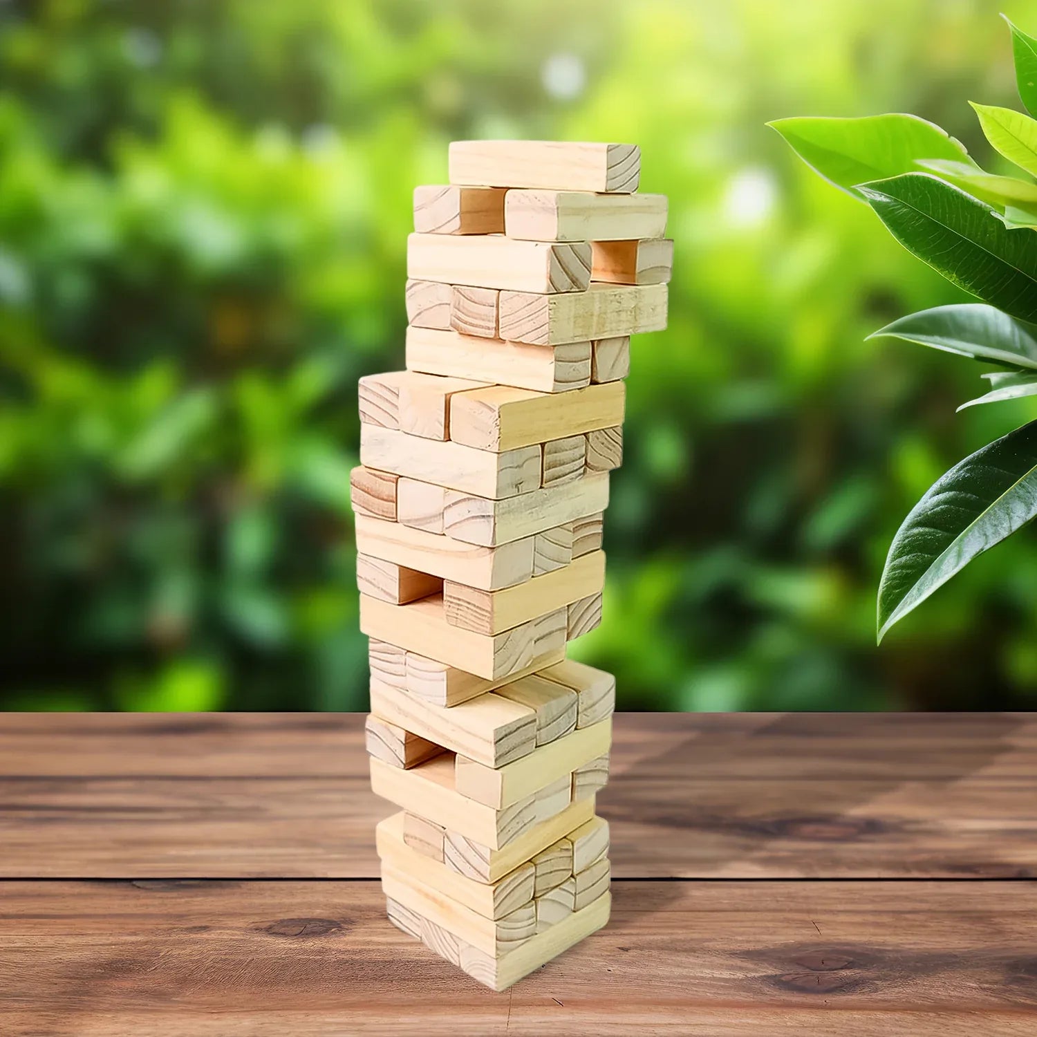 Wooden Tumbling Stacking Tower Game (48 Pcs Blocks 2 Dices) - Zidbik