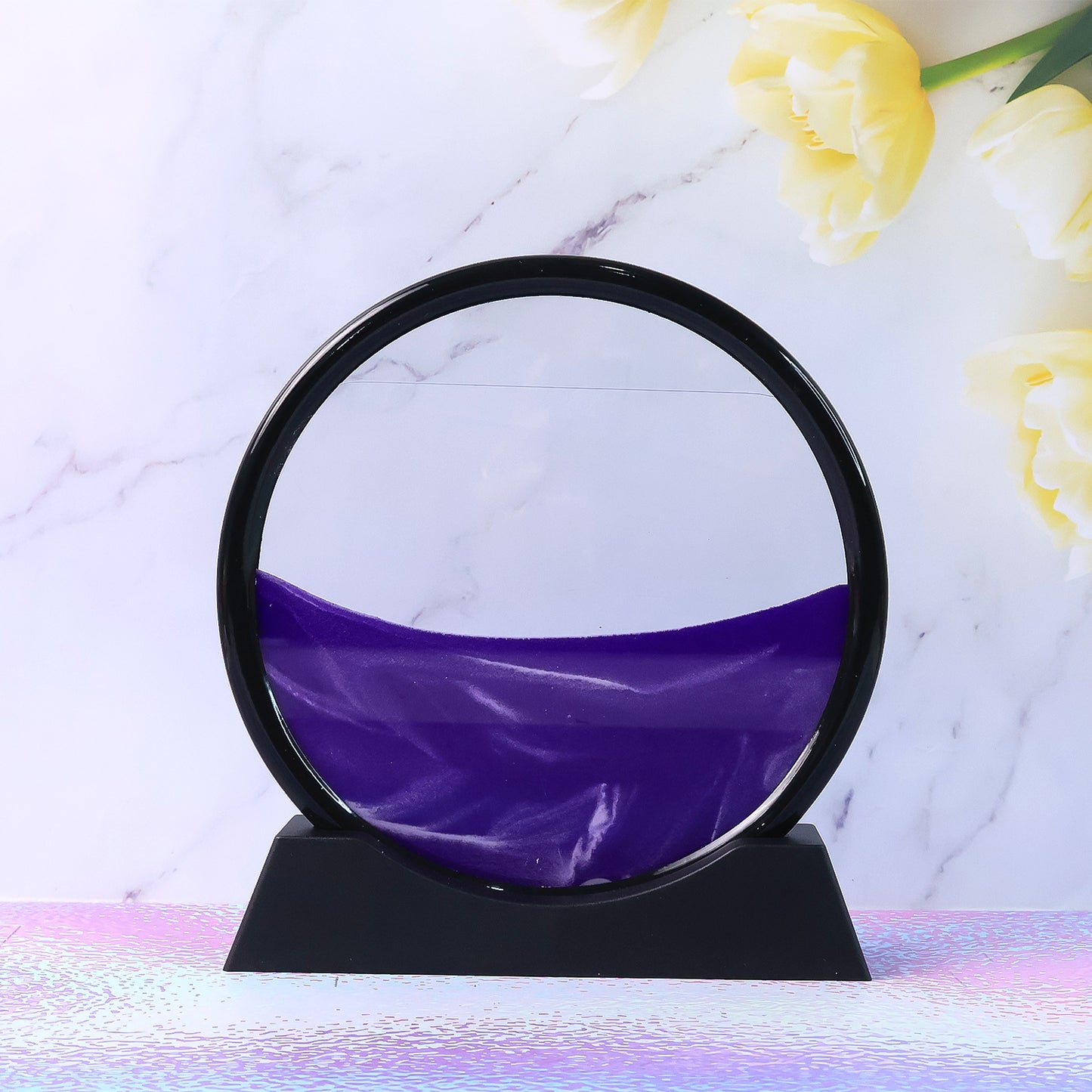 8781 Moving Sand Art Picture Decor 3d Deep Sea Sandscape Liquid Motion Round Glass Frame Display Flowing Sand Relaxing Gift For Kids Adults Painting Artistic Sandscape For Home Office Ornament Desktop Art Bookshelves Decoration (1 Pc )