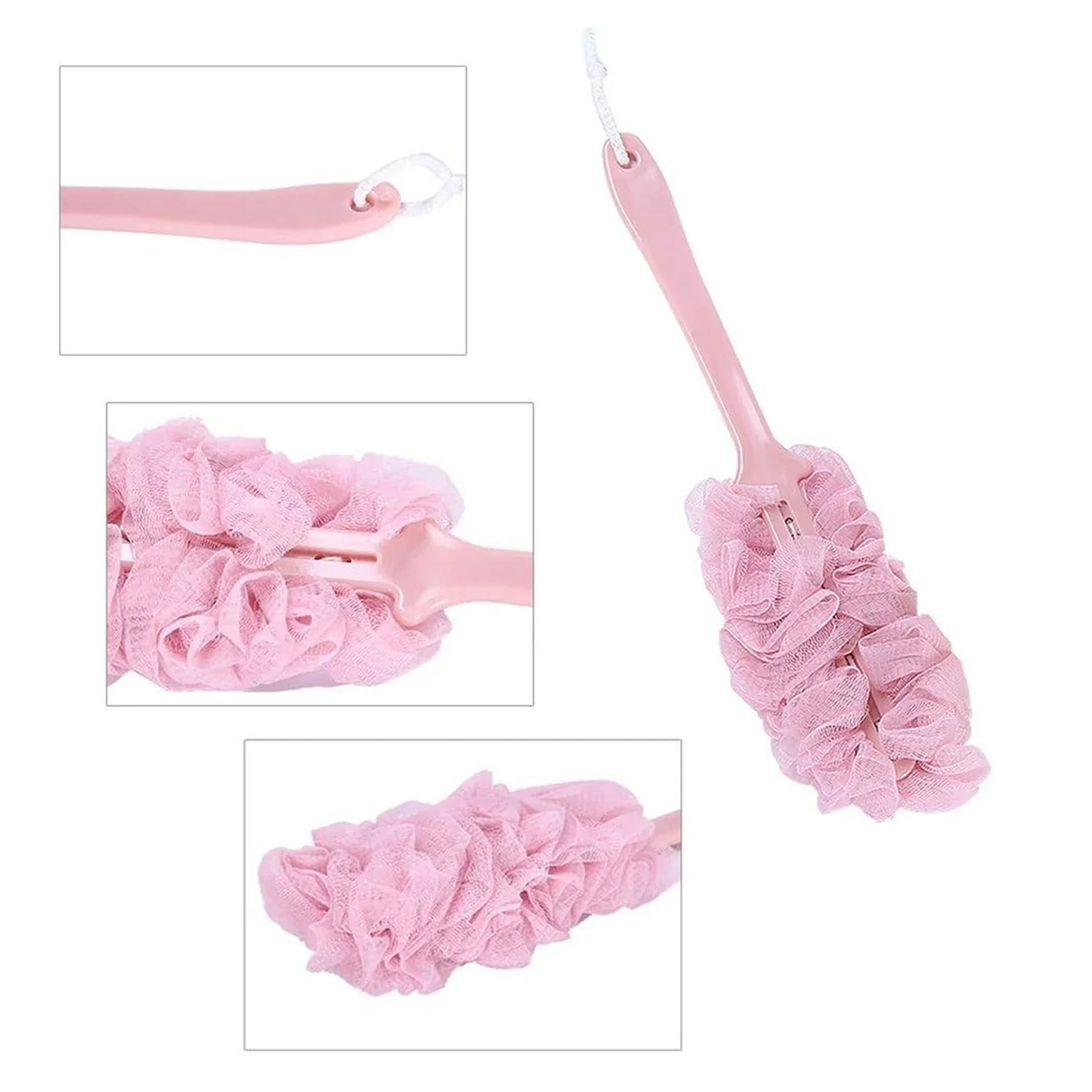 6702 Loofah Back Scrubber For Shower Long Handle Bath Sponge Shower Brush Soft Nylon Mesh Back Cleaner Washer Body Bath Brush For Women And Men Bathroom Shower Accessories - Zidbik