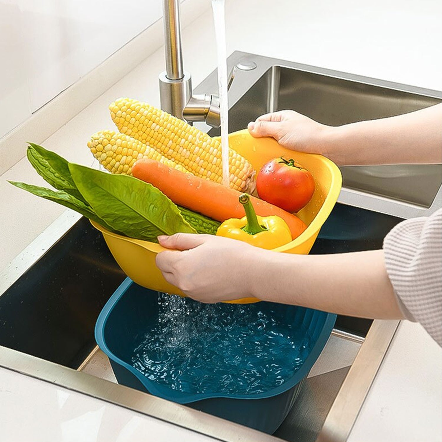 5228a  Kitchen Bowl Plastic Washing Bowl And Strainer Drainer Basket For Home  Kitchen Use - Zidbik