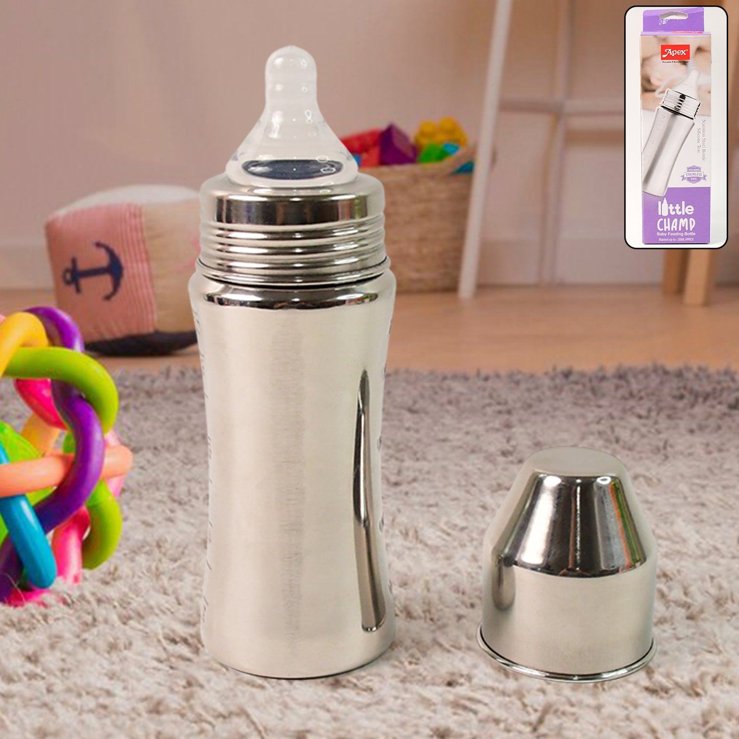 Apex Stainless Steel Little Champ Baby Feeding Bottle  (250 Ml) - Zidbik