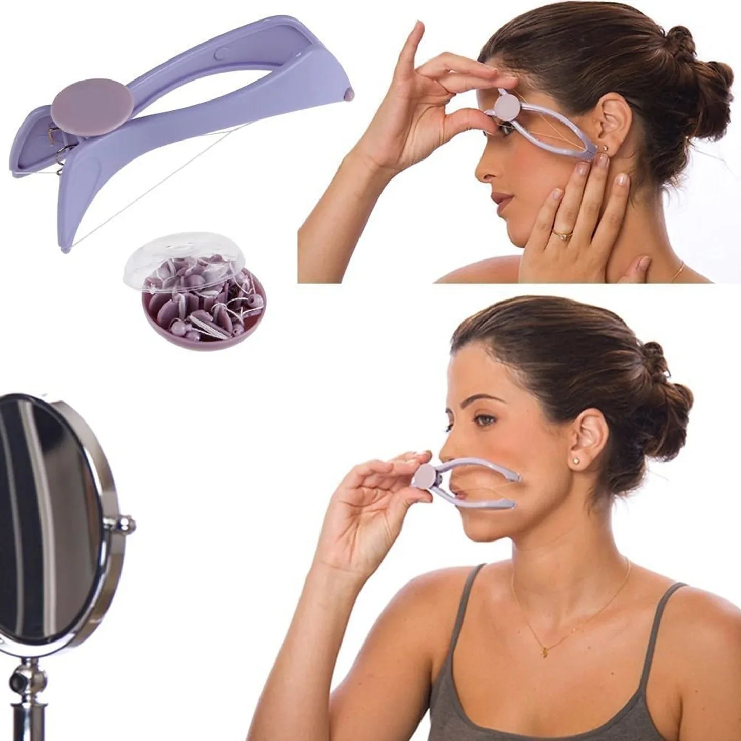 1419 Slique Painless Eyebrow Upper Lips Face And Body Hair Removal Threading Manual Tweezer Machine Shaver System Kit - Zidbik