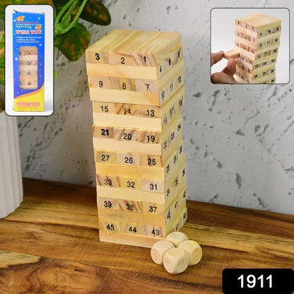 1911 54 Pcs Blocks 4 Dices Wooden Tumbling Stacking Building - Zidbik