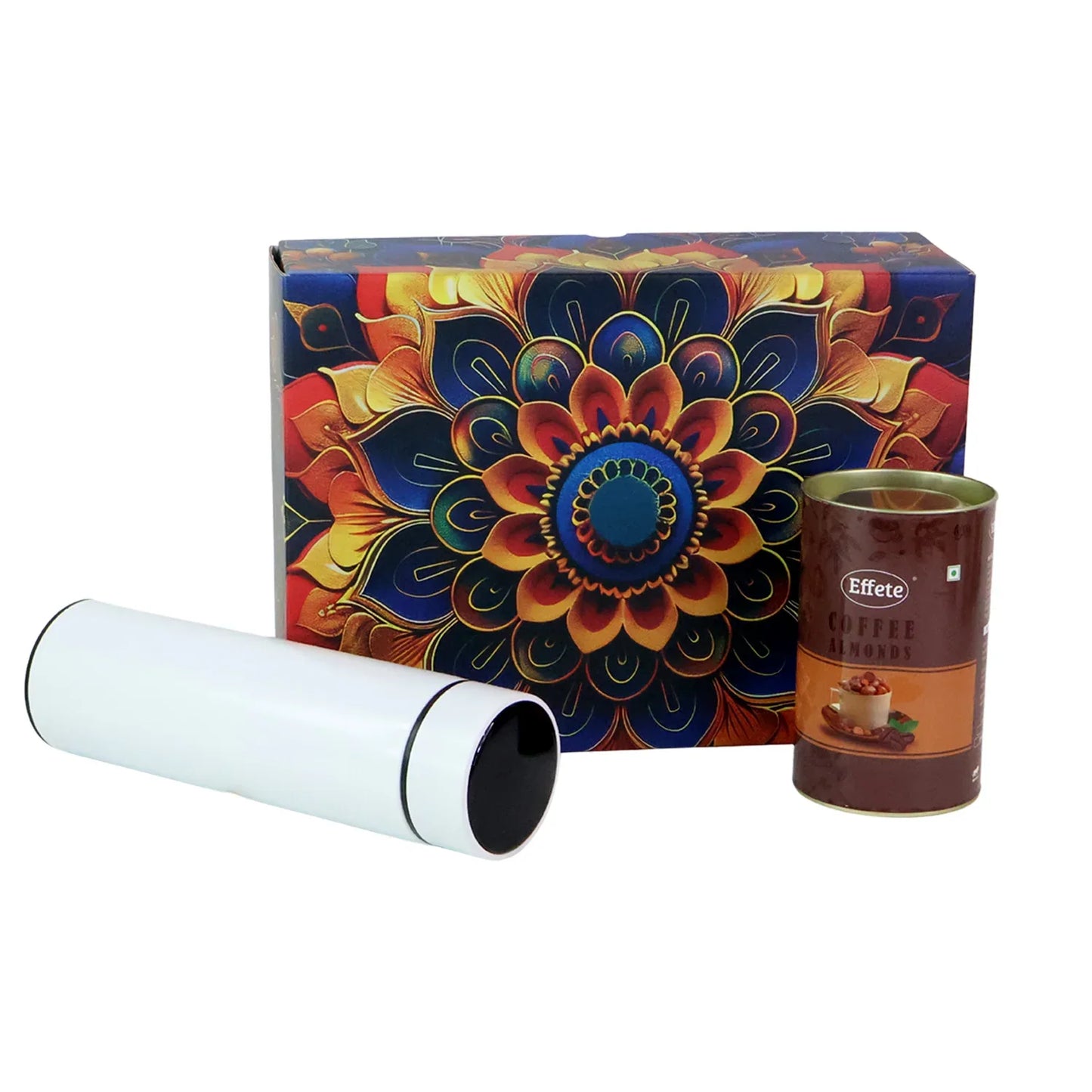 Effete Coffee Almonds Gift Hamper Golden With Bottle (2 Pc Set) - Zidbik