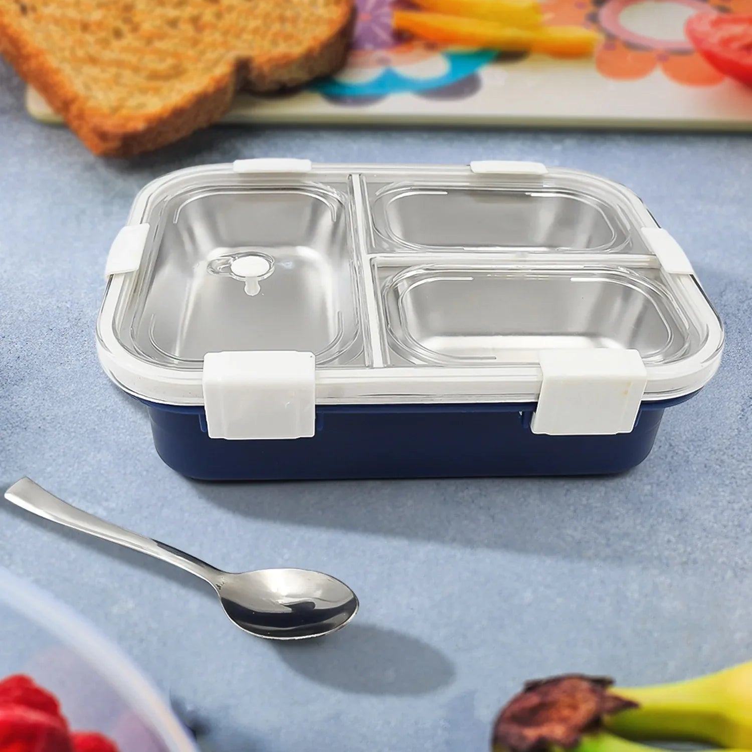 5500 3 Compartment Transparent Stainless Steel Lunch Box For Kids Tiffin Box Lunch Box Lunch Box For Kids Insulated Lunch Box Lunch Box For Office Women And Men Stainless Steel Tiffin Box For Boys Girls School Office - Zidbik