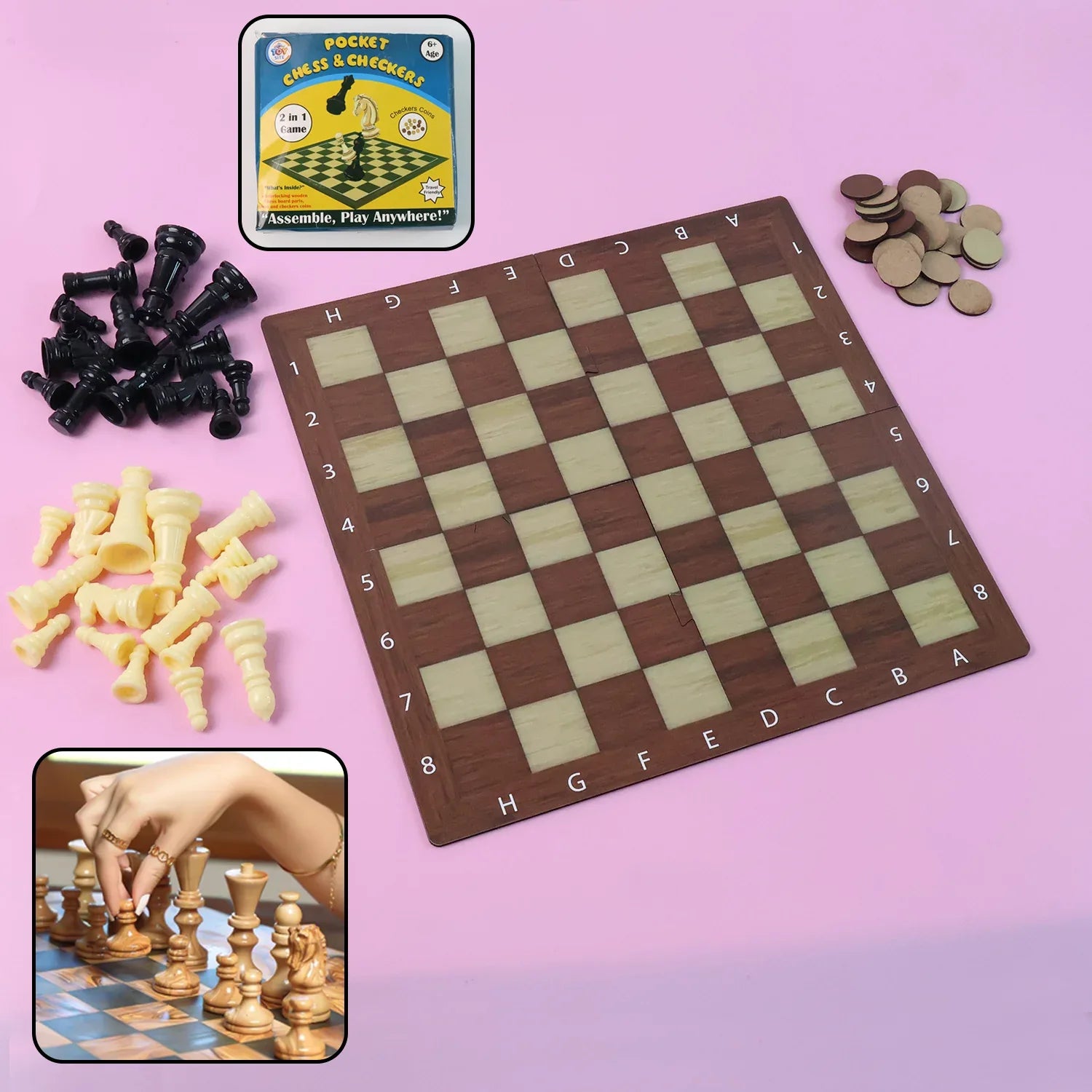 Chess Checkers 2-in-1 Travel Game - (1 Set) - Zidbik