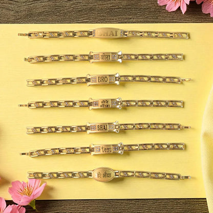 Metal Rakhi Bracelet For Brother Chain Rakhi With Wording (Mix Design 1 Pc) - Zidbik