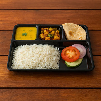 Plastic 4-compartment Rectangular Meal Serving Tray Sectioned Dining Plate (1 Pc) - Zidbik