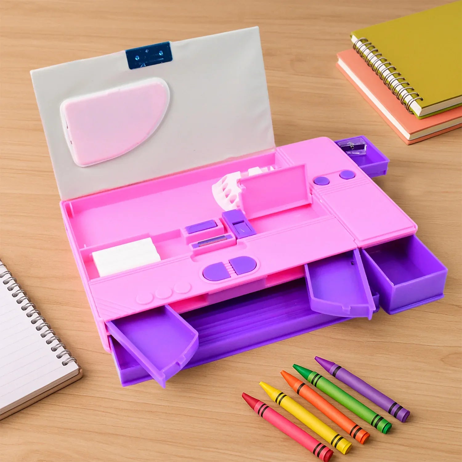 Multi-functional Space Theme Pencil Box With Built-in Calculator (1 Pc) - Zidbik