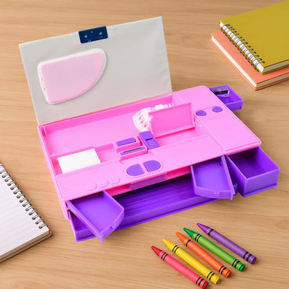 Multi-functional Space Theme Pencil Box With Built-in Calculator (1 Pc) - Zidbik