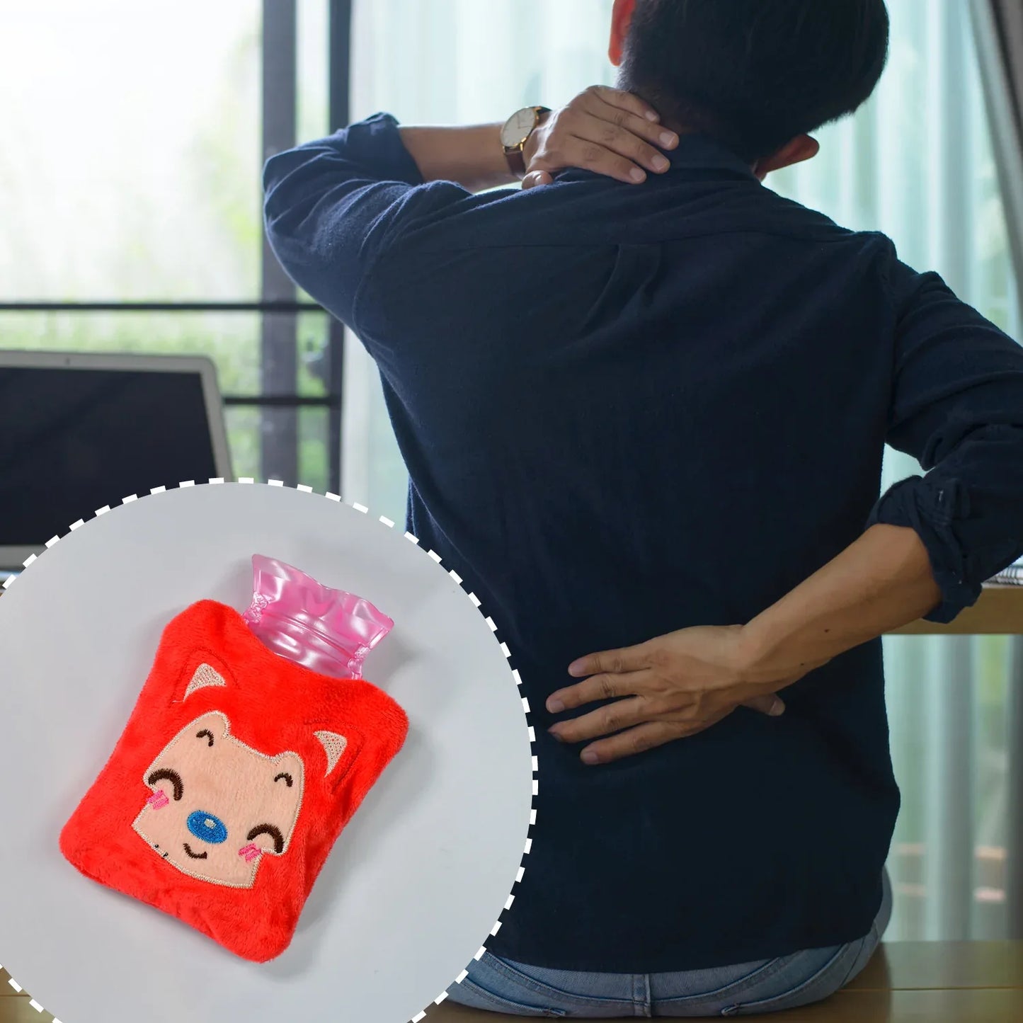 6523 Pink Cat Small Hot Water Bag With Cover For Pain Relief Neck Shoulder Pain And Hand Feet Warmer Menstrual Cramps. - Zidbik