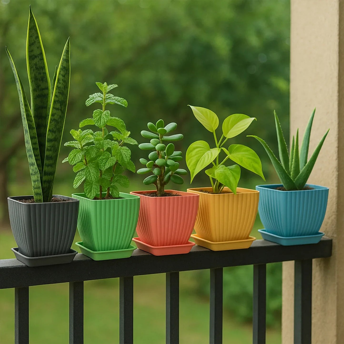 Trendy Square Plastic Flower Pots Set Of 5 - Zidbik