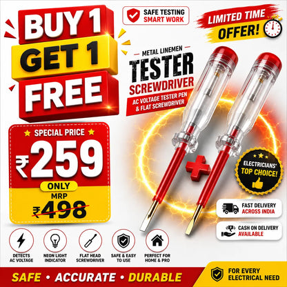 Metal Linemen Tester Screwdriver | AC Voltage Tester Pen & Flat Screwdriver | Buy 1 Get 1 Free