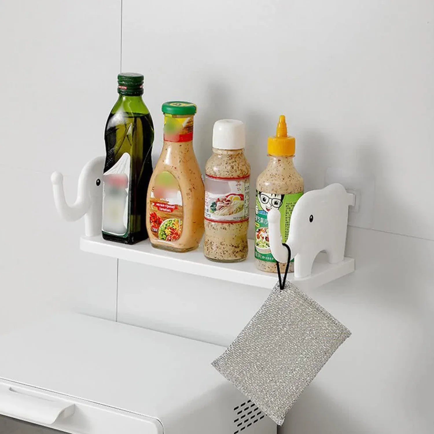9272 Multifunctional Elephant Shaped Storage Shelf No Punching Wall Mounted Mini Storage Rack Creative Cute Elephant Shelf Organizer For Kitchen Bathroom Bedroom Study - Zidbik