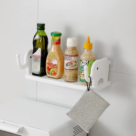 9272 Multifunctional Elephant Shaped Storage Shelf No Punching Wall Mounted Mini Storage Rack Creative Cute Elephant Shelf Organizer For Kitchen Bathroom Bedroom Study - Zidbik