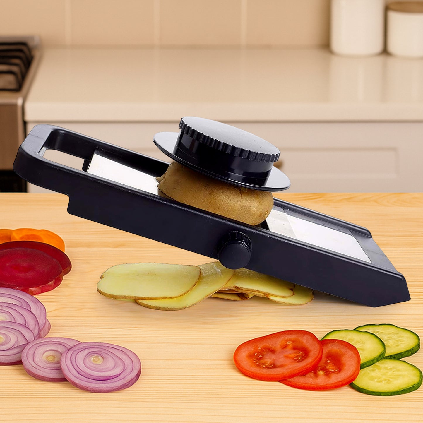 Premium Adjustable Vegetable  Fruit Slicer With Sharp Stainless Steel Blade - Zidbik