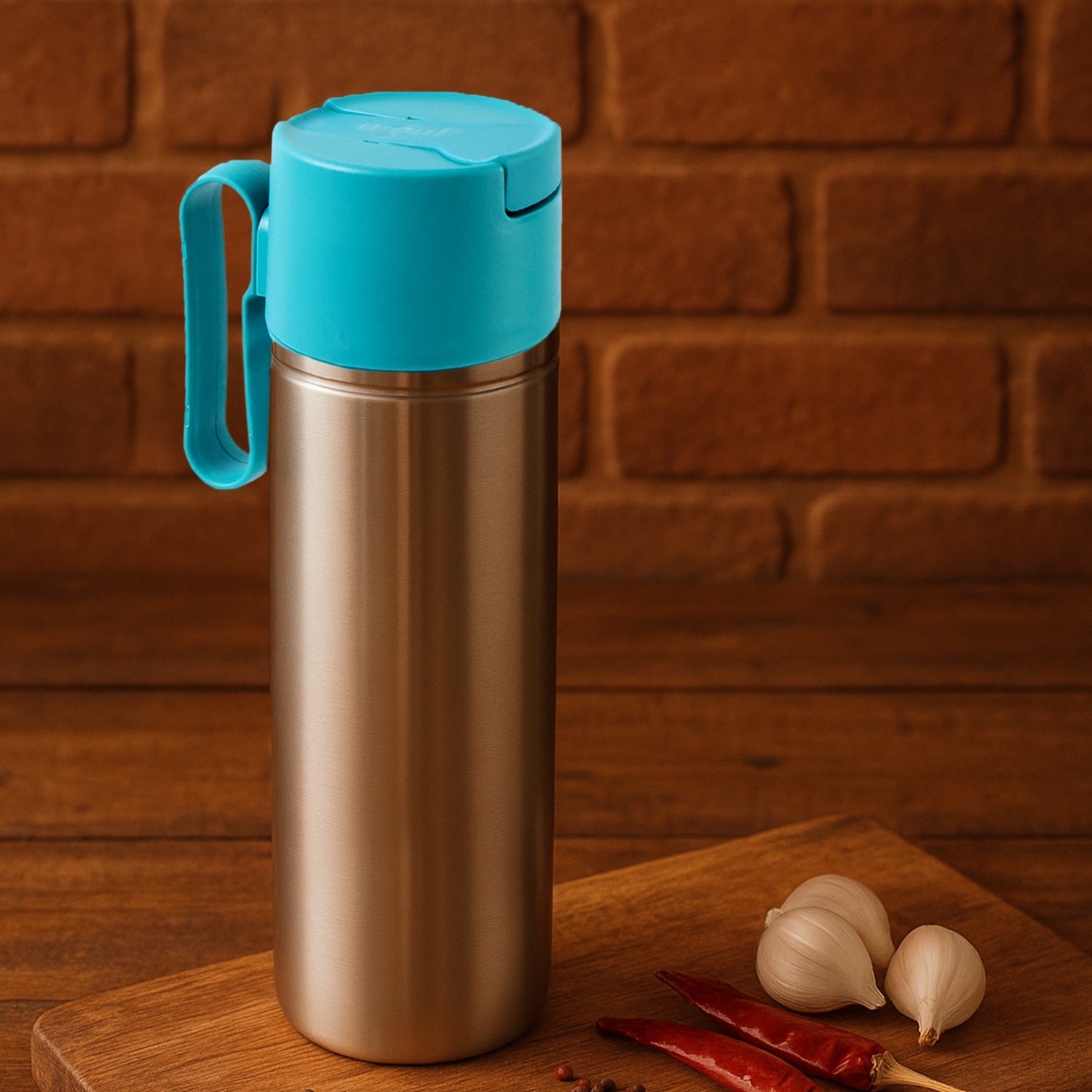 Stainless Steel Fresh Oil Pourer Bottle With Flip Lid And Handle Approx 1000ml (1 Pc) - Zidbik